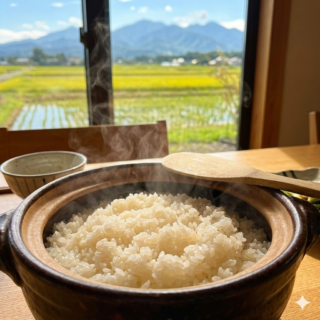美味しく炊き上がった沼井農園の米